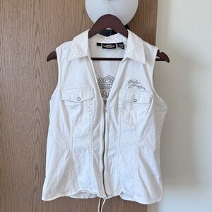 Vtg Harley-Davidson Vest Embroidered Studded Logos, Corset Back Size L